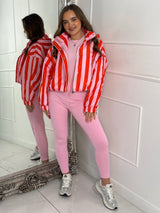 Zip Up Striped Jacket - Pink/Red