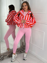 Zip Up Striped Jacket - Pink/Red