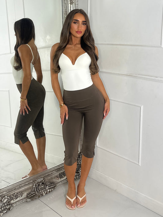 Slit Detail Capri Pants - Brown
