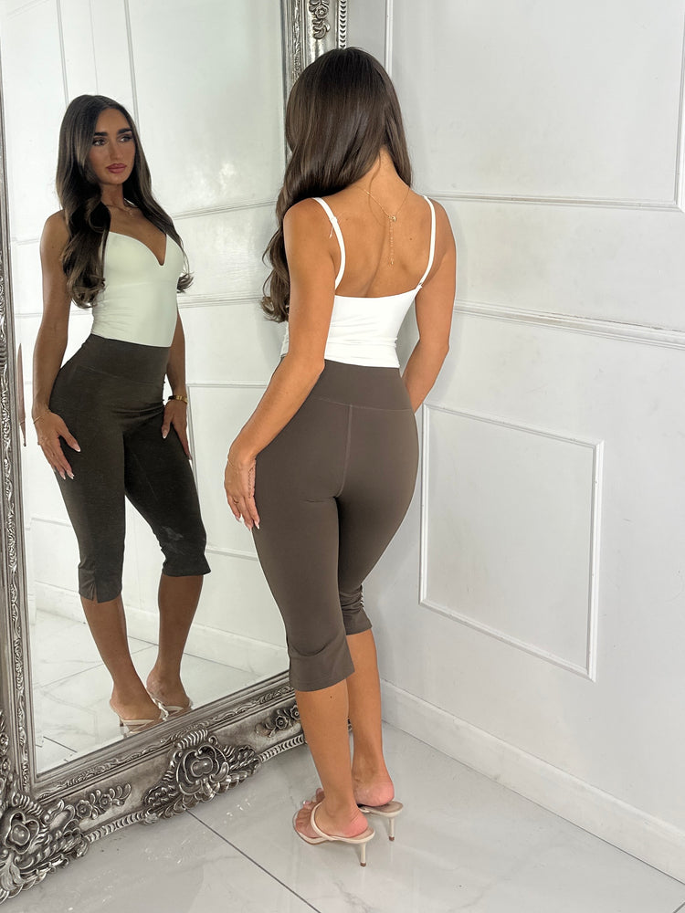 Slit Detail Capri Pants - Brown