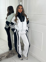 Block Colour Stripe Detail High Neck Tracksuit - Bleach Grey/Black