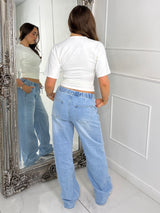 Elasticated Waist Baggy Jogger Denim Jeans - Light Wash