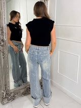 Slogan Detail Knitted Tank Top - Black