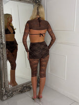 Lace Capri, Bra & Sleeves 3 Piece Co-Ord - Brown