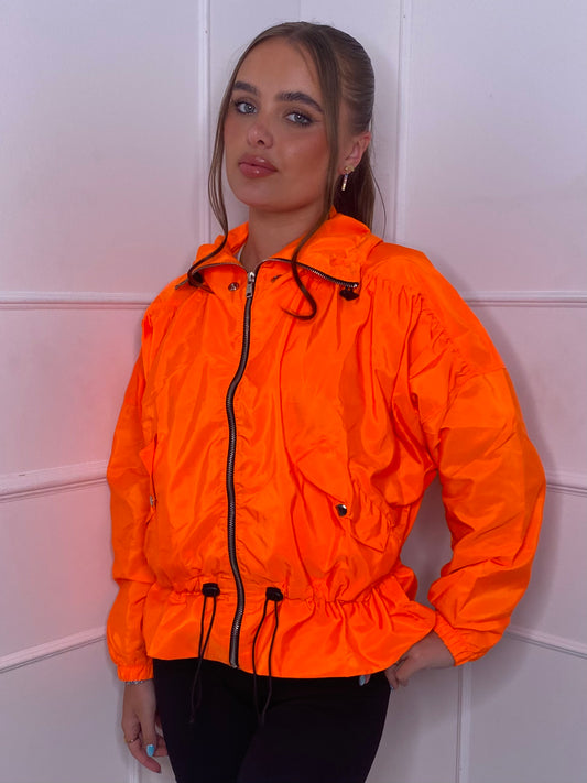 Frill Detail Pull In Wind Jacket - Neon Orange