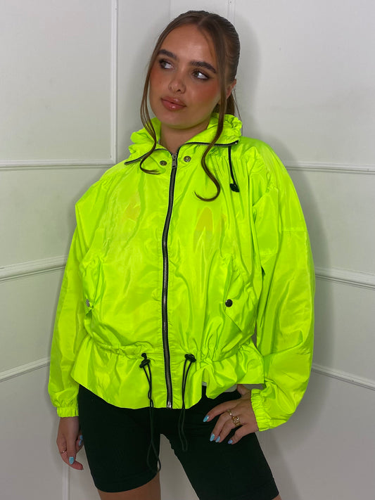 Frill Detail Pull In Wind Jacket - Neon Yellow