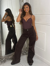 Seam Detail Wide Leg Jeans - Brown