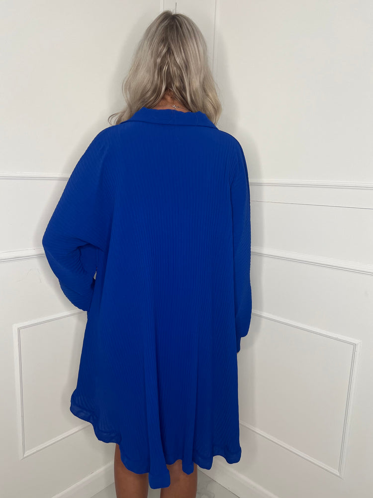 Long Sleeve Pleated Frill Detail Shirt - Royal Blue