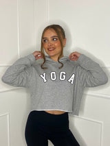 Yoga Print Cropped Hoodie - Grey