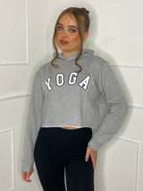 Yoga Print Cropped Hoodie - Grey