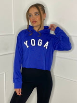 Yoga Print Cropped Hoodie - Royal Blue