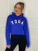 Yoga Print Cropped Hoodie - Royal Blue