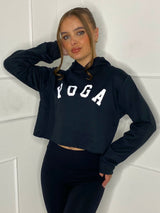 Yoga Print Cropped Hoodie - Black