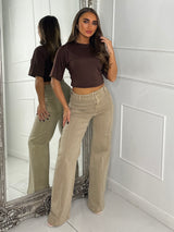 Seam Detail Wide Leg Jeans - Beige