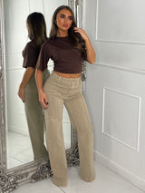 Seam Detail Wide Leg Jeans - Beige