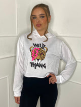 Wild Thang Cropped Hoodie - White