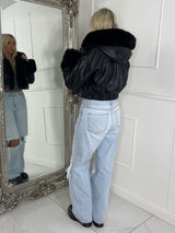 Faux Fur Cuff & Pocket Detail Pu Contrast Jacket - Black