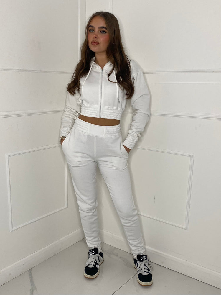 Cropped Hoodie Jogger Tracksuit - White