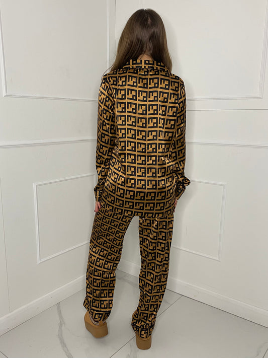 Satin Pyjamas Set - F Print