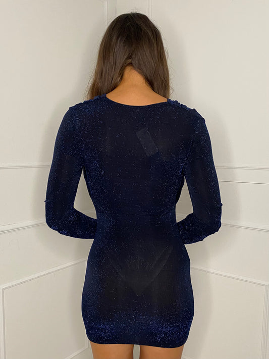 Cowl Neck Glitter Dress - Midnight Blue
