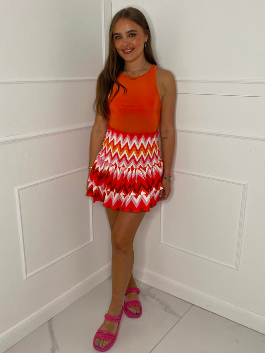 RaRa Zigzag Print Skirt - Orange/Pink