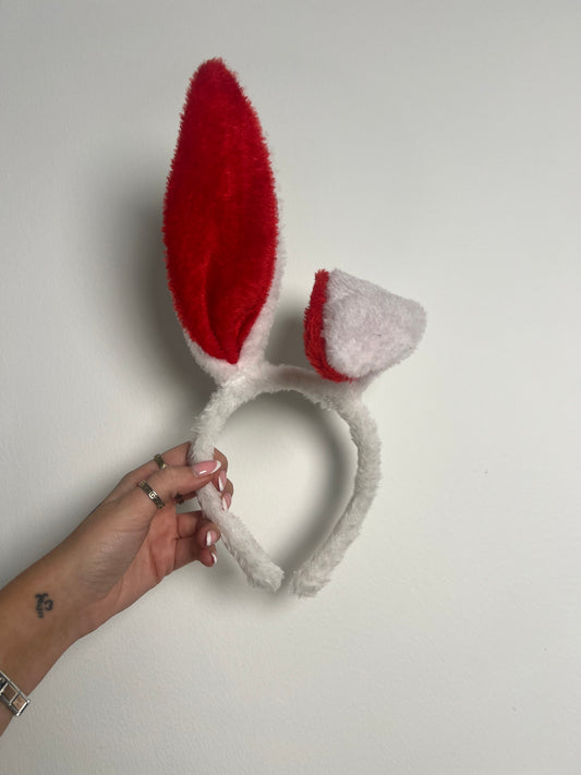 Furry Bunny Ears - White/Red