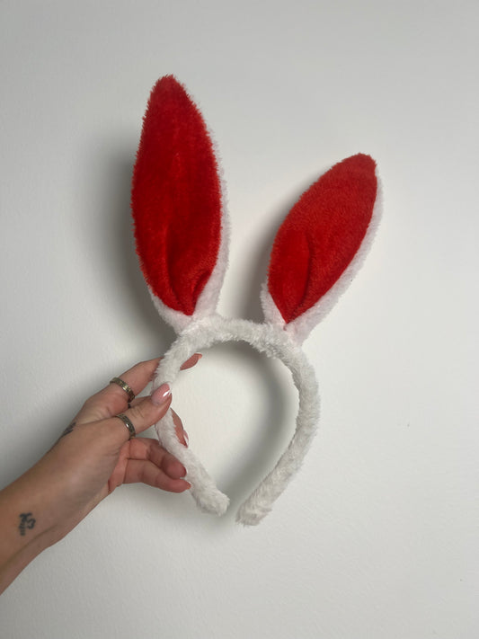 Furry Bunny Ears - White/Red