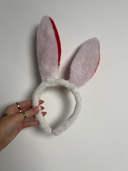 Furry Bunny Ears - White/Red