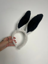 Furry Bunny Ears - White/Black