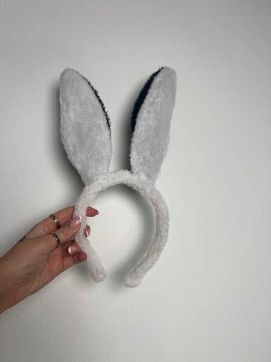Furry Bunny Ears - White/Black