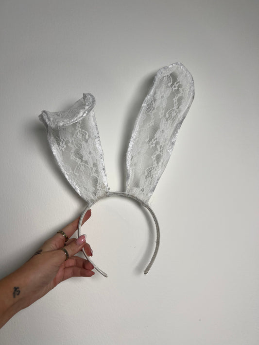 Lace Bunny Ears - White
