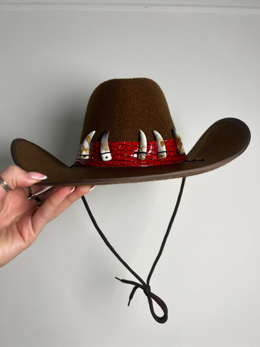 Tooth Detail Snake Skin Cowboy Hat - Brown