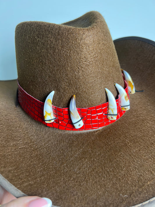 Tooth Detail Snake Skin Cowboy Hat - Brown