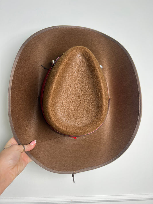 Tooth Detail Snake Skin Cowboy Hat - Brown