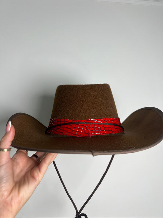 Tooth Detail Snake Skin Cowboy Hat - Brown