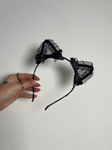 Mesh Cat Ears With Bows - Black