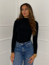 High Neck Long Sleeve Bodysuit - Black