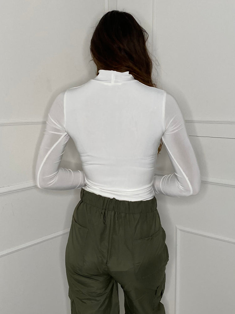 High Neck Long Sleeve Bodysuit - White