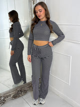 Striped Long Sleeve Top & Wide Leg Pants Co-Ord - Black/White