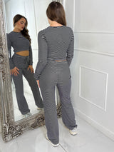 Striped Long Sleeve Top & Wide Leg Pants Co-Ord - Black/White