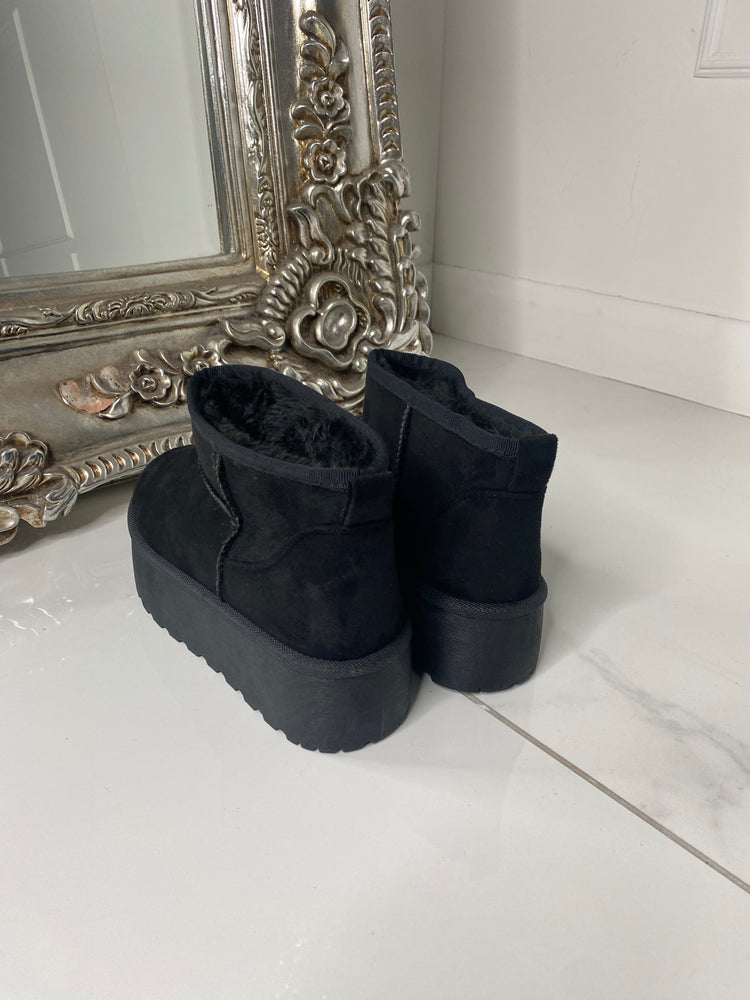 Platform Ultra Mini Fur Boots - Black