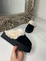Fur Lined Chunky Slippers - Black