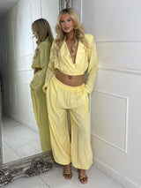 Cropped Collared Blazer & Pants Co-Ord - Yellow