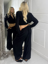 Cropped Collared Blazer & Pants Co-Ord - Black