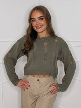 Distressed Knit Jumper - Khaki