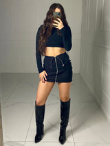 Fold Over Detail Skirt - Black