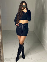 Fold Over Detail Skirt - Black