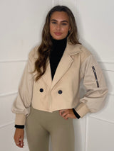 Balloon Sleeve Cropped Jacket - Cream
