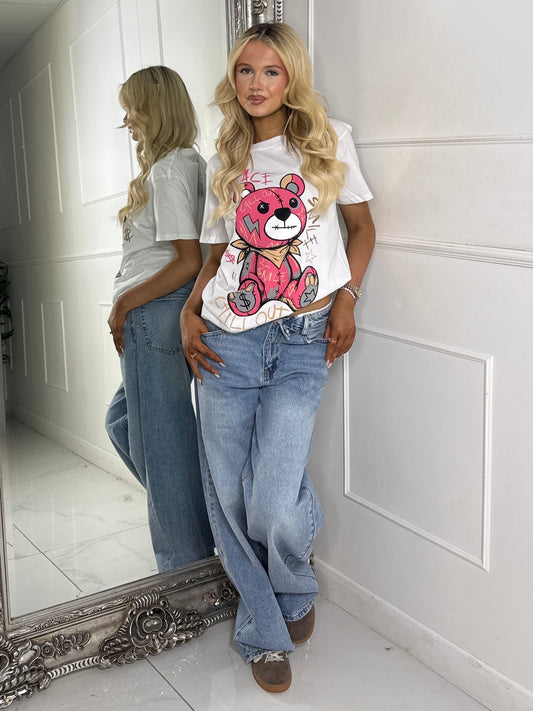 Pink Teddy T-Shirt - White