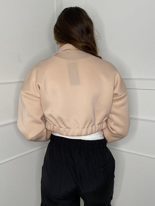 Collar Pocket Detail Cropped Jacket - Beige